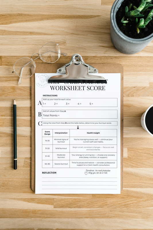 Clark Health Self-Care Burnout Worksheet