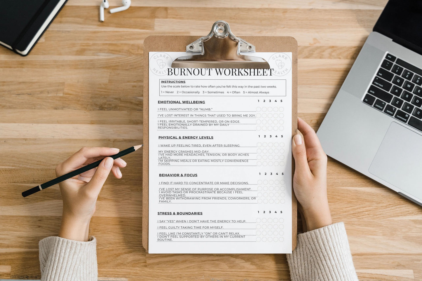 Clark Health Self-Care Burnout Worksheet